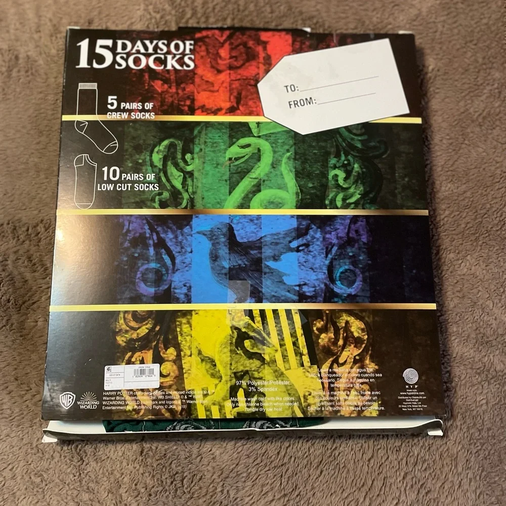 Harry Potter 15 Days of Socks Gift Box, Women’s Shoe Sz 4-10